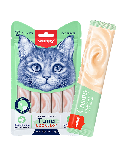 Wanpy Creamy Treats for Cats Tuna & Scallop – (5x14g)
