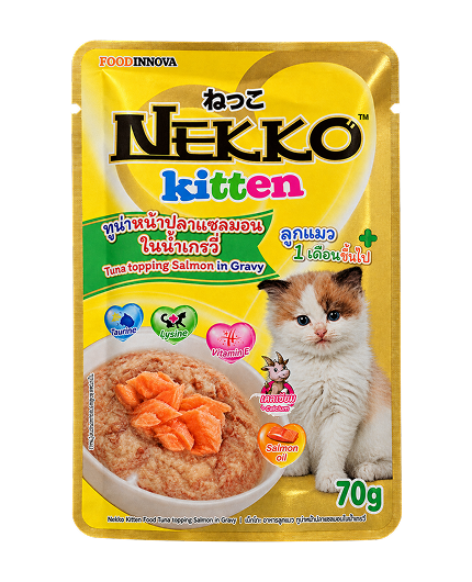 Nekko Pouch Kitten Tuna Topping Salmon in Gravy Cat Wet Food – 70g