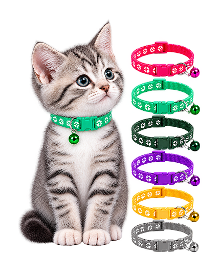Adjustable Paw Print Cat Collar with Bell for Cat