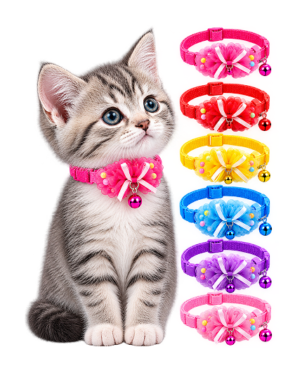 Adjustable Pearl Bow Cat Collar with Bell for Cat