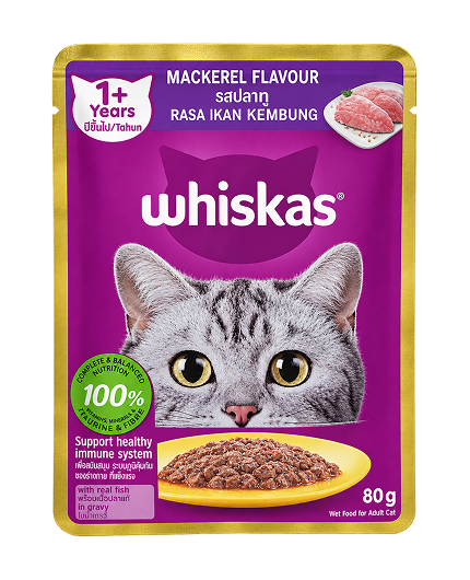Whiskas Pouch Adult Mackerel Flavor Wet Cat Food – 80g
